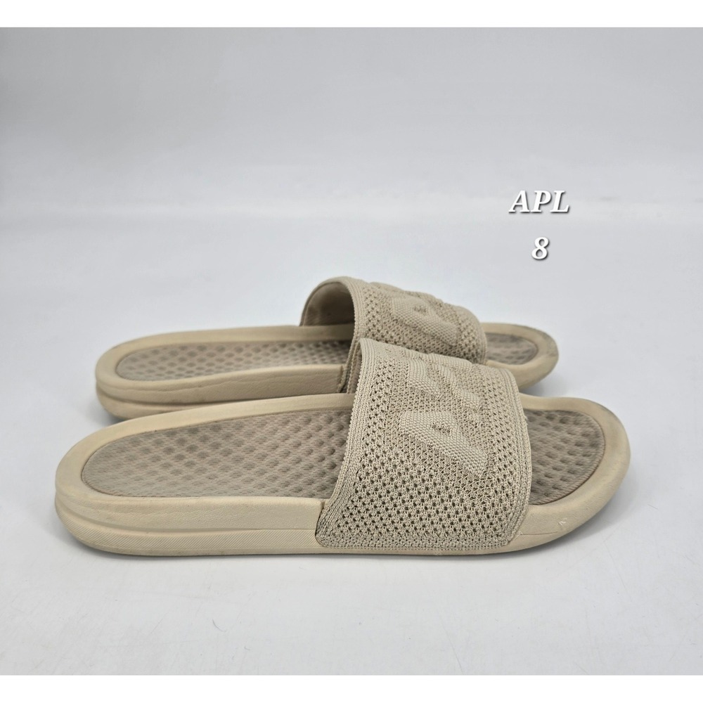 APL TechLoom Slide Sandals Beige Khaki Knit Logo Sport Recovery Women's 8